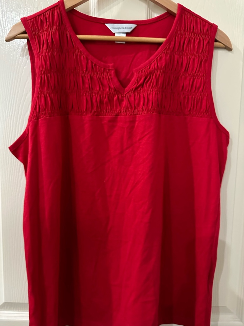 Christopher & Banks Vibrant Red Smocked Yoke Sleeveless Tank
